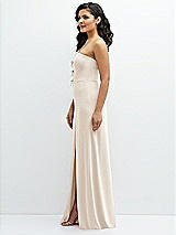 Side View Thumbnail - Oat Strapless Notch-Neck Crepe A-line Dress with Rhinestone Piping Bows