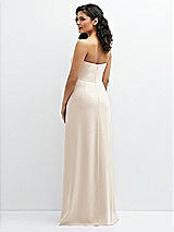 Rear View Thumbnail - Oat Strapless Notch-Neck Crepe A-line Dress with Rhinestone Piping Bows