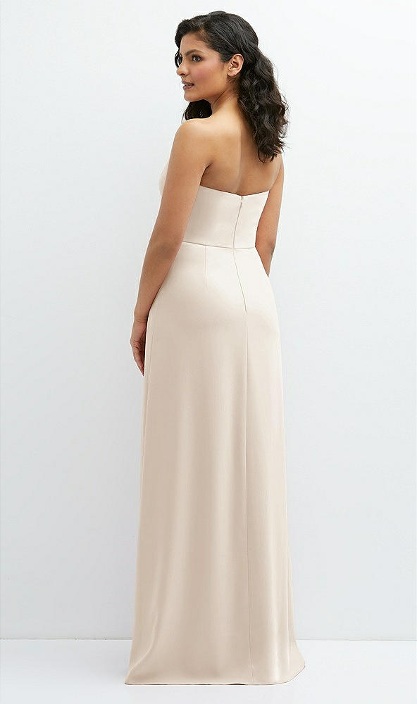 Back View - Oat Strapless Notch-Neck Crepe A-line Dress with Rhinestone Piping Bows