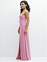 Side View Thumbnail - Powder Pink Strapless Notch-Neck Crepe A-line Dress with Rhinestone Piping Bows