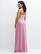 Rear View Thumbnail - Powder Pink Strapless Notch-Neck Crepe A-line Dress with Rhinestone Piping Bows