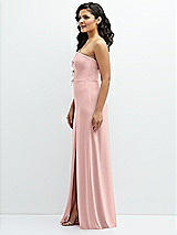 Side View Thumbnail - Rose - PANTONE Rose Quartz Strapless Notch-Neck Crepe A-line Dress with Rhinestone Piping Bows