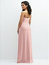 Rear View Thumbnail - Rose - PANTONE Rose Quartz Strapless Notch-Neck Crepe A-line Dress with Rhinestone Piping Bows