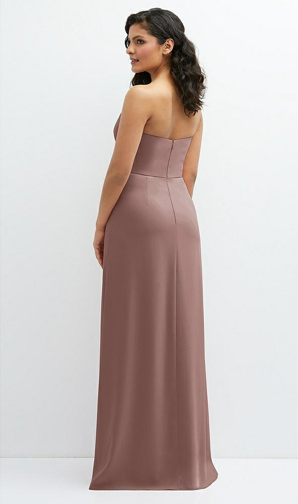 Back View - Sienna Strapless Notch-Neck Crepe A-line Dress with Rhinestone Piping Bows
