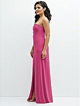 Side View Thumbnail - Tea Rose Strapless Notch-Neck Crepe A-line Dress with Rhinestone Piping Bows