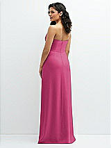 Rear View Thumbnail - Tea Rose Strapless Notch-Neck Crepe A-line Dress with Rhinestone Piping Bows