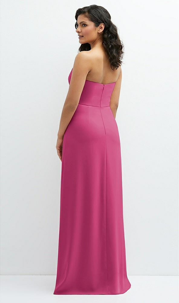 Back View - Tea Rose Strapless Notch-Neck Crepe A-line Dress with Rhinestone Piping Bows