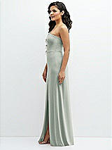 Side View Thumbnail - Willow Green Strapless Notch-Neck Crepe A-line Dress with Rhinestone Piping Bows