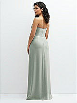 Rear View Thumbnail - Willow Green Strapless Notch-Neck Crepe A-line Dress with Rhinestone Piping Bows