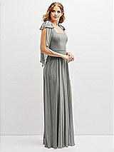 Side View Thumbnail - Chelsea Gray Bow Shoulder Square Neck Chiffon Maxi Dress