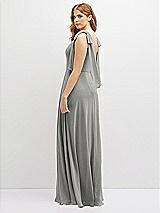 Rear View Thumbnail - Chelsea Gray Bow Shoulder Square Neck Chiffon Maxi Dress