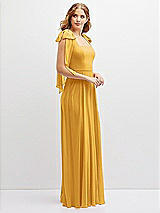 Side View Thumbnail - NYC Yellow Bow Shoulder Square Neck Chiffon Maxi Dress