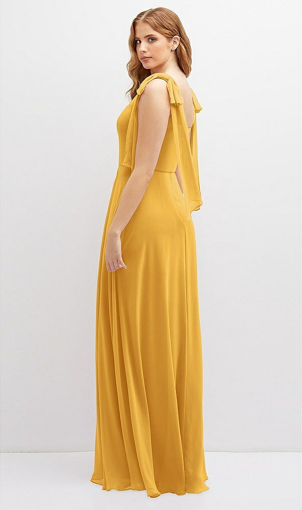 Back View - NYC Yellow Bow Shoulder Square Neck Chiffon Maxi Dress