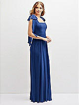 Side View Thumbnail - Classic Blue Bow Shoulder Square Neck Chiffon Maxi Dress