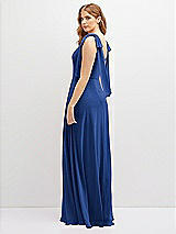 Rear View Thumbnail - Classic Blue Bow Shoulder Square Neck Chiffon Maxi Dress