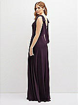 Rear View Thumbnail - Aubergine Bow Shoulder Square Neck Chiffon Maxi Dress