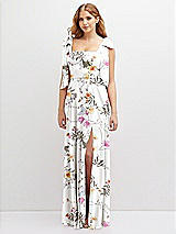 Front View Thumbnail - Butterfly Botanica Ivory Bow Shoulder Square Neck Chiffon Maxi Dress