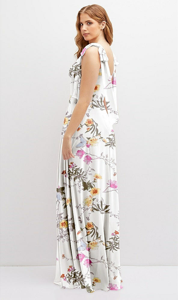 Back View - Butterfly Botanica Ivory Bow Shoulder Square Neck Chiffon Maxi Dress