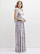 Side View Thumbnail - Butterfly Botanica Silver Dove Bow Shoulder Square Neck Chiffon Maxi Dress