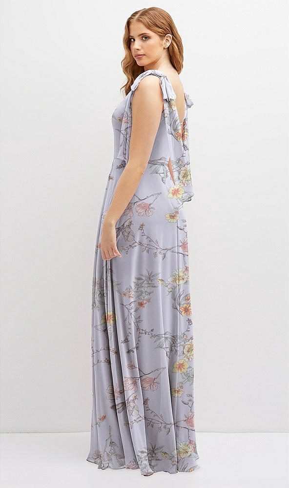 Back View - Butterfly Botanica Silver Dove Bow Shoulder Square Neck Chiffon Maxi Dress