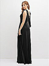 Rear View Thumbnail - Black Bow Shoulder Square Neck Chiffon Maxi Dress