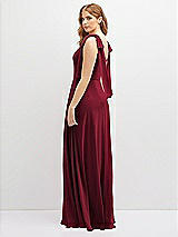 Rear View Thumbnail - Burgundy Bow Shoulder Square Neck Chiffon Maxi Dress