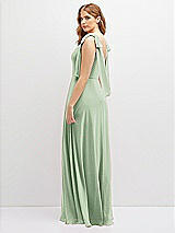 Rear View Thumbnail - Celadon Bow Shoulder Square Neck Chiffon Maxi Dress