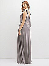 Rear View Thumbnail - Cashmere Gray Bow Shoulder Square Neck Chiffon Maxi Dress