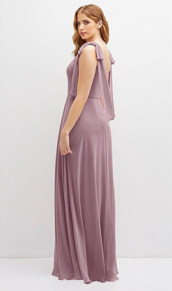 Back View - Dusty Rose Bow Shoulder Square Neck Chiffon Maxi Dress