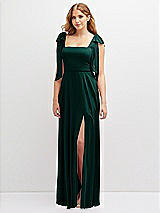 Front View Thumbnail - Evergreen Bow Shoulder Square Neck Chiffon Maxi Dress