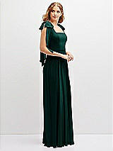 Side View Thumbnail - Evergreen Bow Shoulder Square Neck Chiffon Maxi Dress