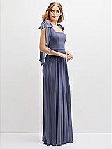 Side View Thumbnail - French Blue Bow Shoulder Square Neck Chiffon Maxi Dress
