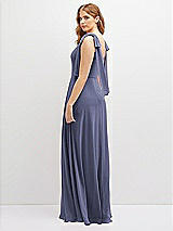 Rear View Thumbnail - French Blue Bow Shoulder Square Neck Chiffon Maxi Dress