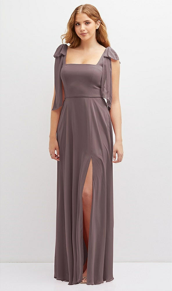 Front View - French Truffle Bow Shoulder Square Neck Chiffon Maxi Dress