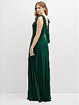 Rear View Thumbnail - Hunter Green Bow Shoulder Square Neck Chiffon Maxi Dress