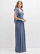 Side View Thumbnail - Larkspur Blue Bow Shoulder Square Neck Chiffon Maxi Dress