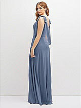 Rear View Thumbnail - Larkspur Blue Bow Shoulder Square Neck Chiffon Maxi Dress