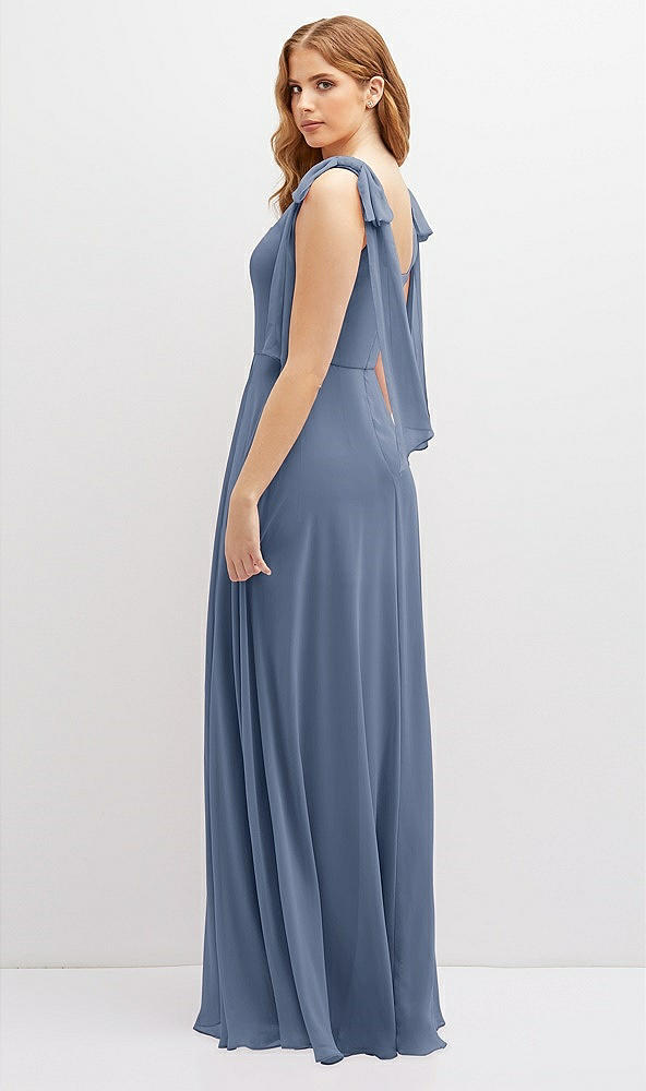 Back View - Larkspur Blue Bow Shoulder Square Neck Chiffon Maxi Dress