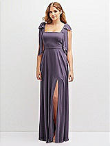 Front View Thumbnail - Lavender Bow Shoulder Square Neck Chiffon Maxi Dress