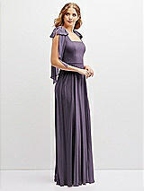 Side View Thumbnail - Lavender Bow Shoulder Square Neck Chiffon Maxi Dress