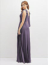 Rear View Thumbnail - Lavender Bow Shoulder Square Neck Chiffon Maxi Dress