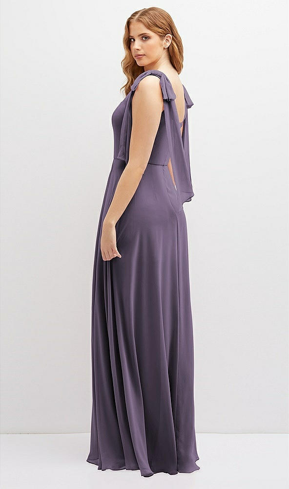 Back View - Lavender Bow Shoulder Square Neck Chiffon Maxi Dress