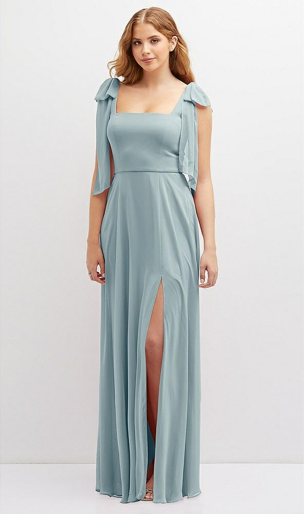 Front View - Morning Sky Bow Shoulder Square Neck Chiffon Maxi Dress