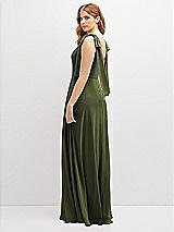 Rear View Thumbnail - Olive Green Bow Shoulder Square Neck Chiffon Maxi Dress