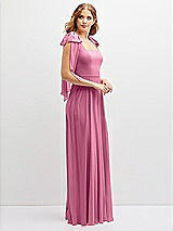Side View Thumbnail - Orchid Pink Bow Shoulder Square Neck Chiffon Maxi Dress