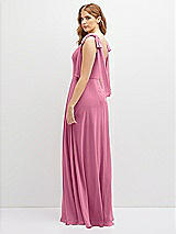 Rear View Thumbnail - Orchid Pink Bow Shoulder Square Neck Chiffon Maxi Dress