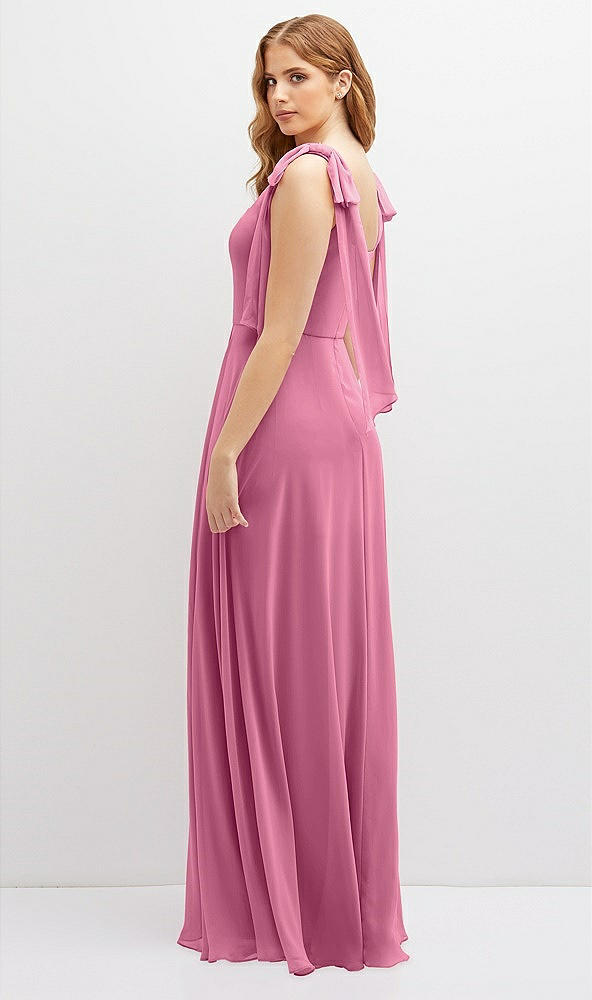 Back View - Orchid Pink Bow Shoulder Square Neck Chiffon Maxi Dress