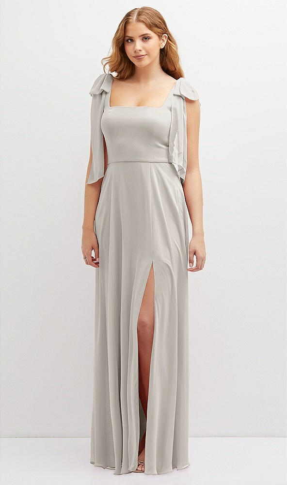 Front View - Oyster Bow Shoulder Square Neck Chiffon Maxi Dress