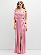 Front View Thumbnail - Peony Pink Bow Shoulder Square Neck Chiffon Maxi Dress