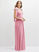 Side View Thumbnail - Peony Pink Bow Shoulder Square Neck Chiffon Maxi Dress